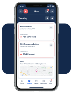 Safety+ Ultra caregiver mobile app dashboard
